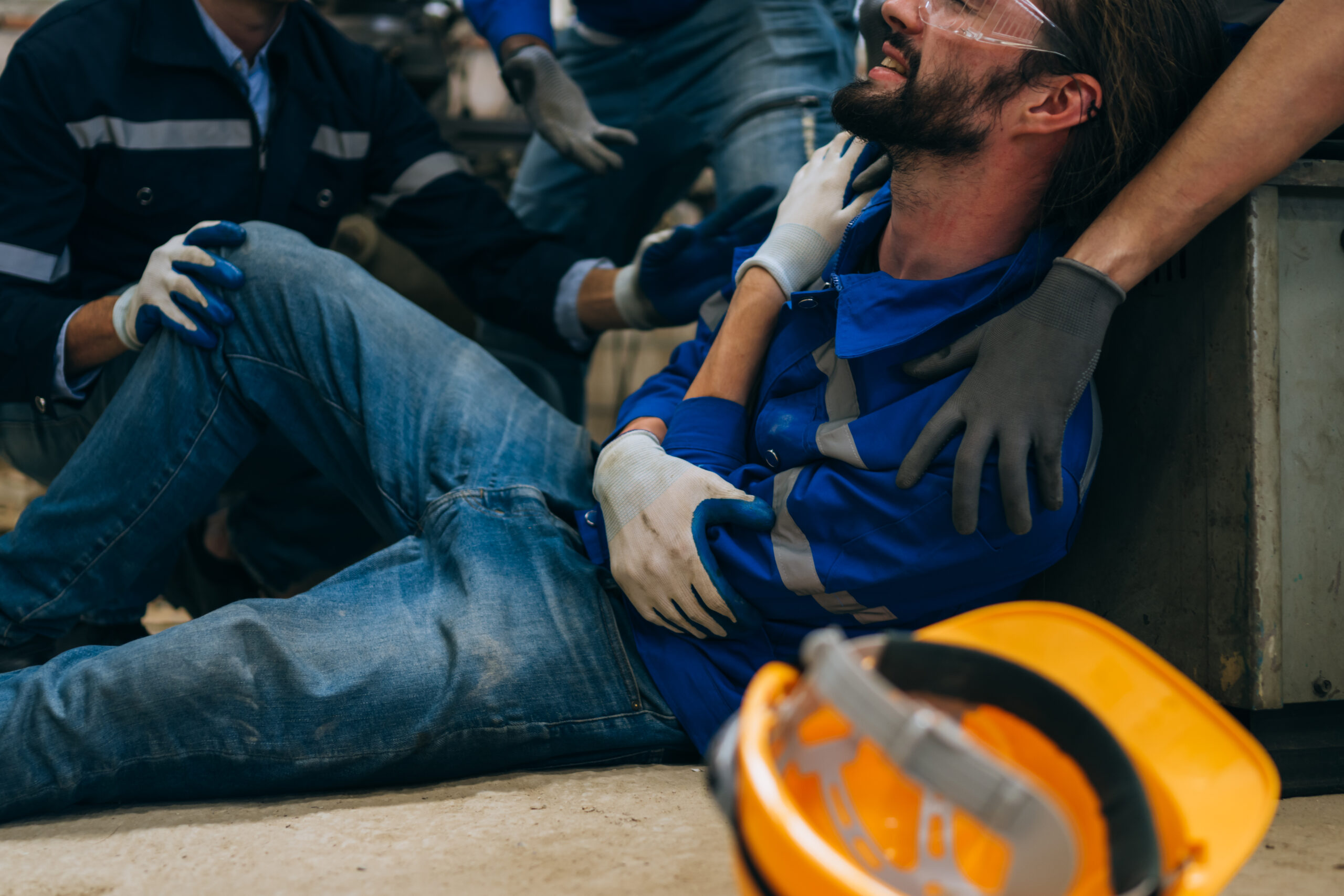 Engineer worker with accident at factory, Worker with injury from machine working